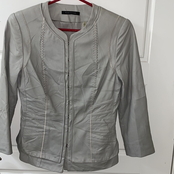 Elie Tahari Lamb Leather Bomber style moto jacket Grey size XS buttery s… - Picture 9 of 9